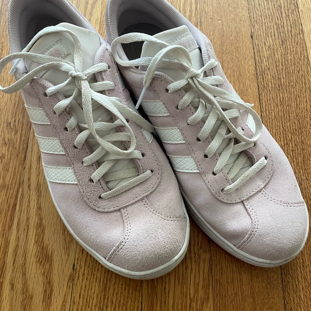 Adidas Women's Light Pink and White Sneakers